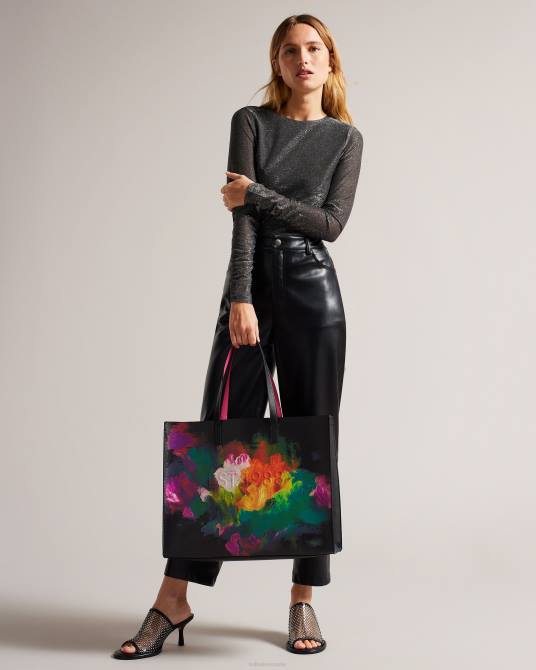 Ted Baker mujer 2ZFP762 bolsas bolso ancho con íconos y estampado artístico Paricon negro