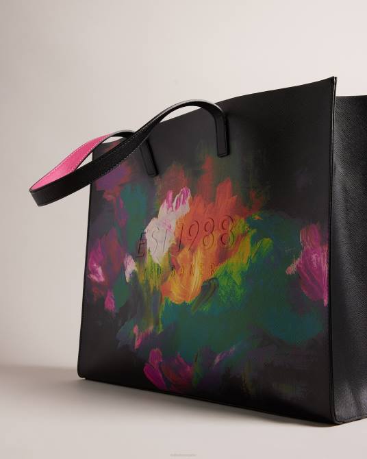Ted Baker mujer 2ZFP762 bolsas bolso ancho con íconos y estampado artístico Paricon negro