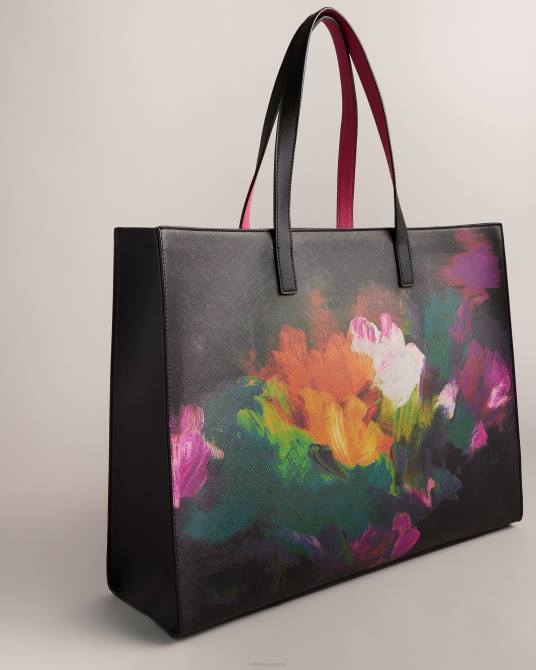 Ted Baker mujer 2ZFP762 bolsas bolso ancho con íconos y estampado artístico Paricon negro