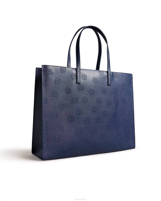 Ted Baker mujer 2ZFP770 bolsas bolso ancho icono flencon floral grabado en relieve azul oscuro