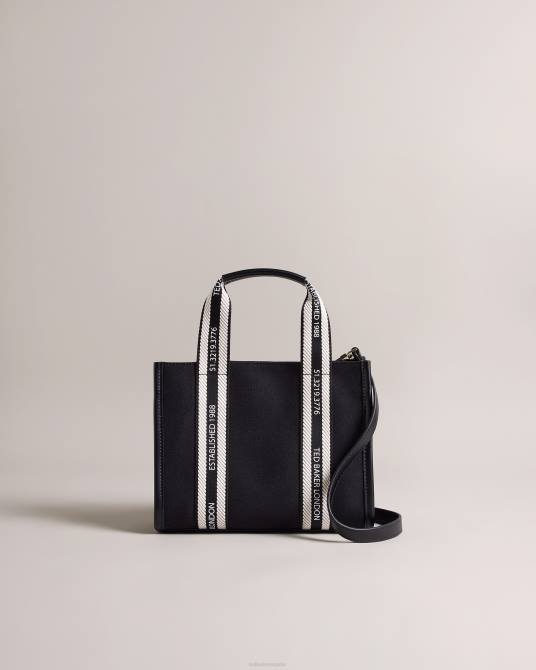 Ted Baker mujer 2ZFP666 bolsas bolso tote pequeño de lona con cinchas y la marca Georjea negro