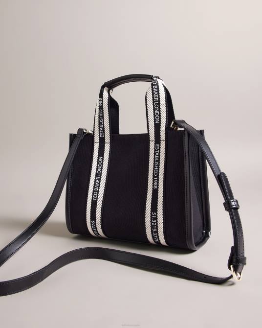 Ted Baker mujer 2ZFP666 bolsas bolso tote pequeño de lona con cinchas y la marca Georjea negro