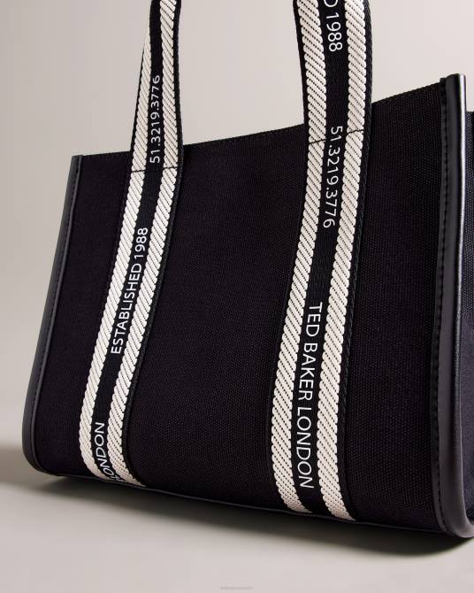 Ted Baker mujer 2ZFP666 bolsas bolso tote pequeño de lona con cinchas y la marca Georjea negro
