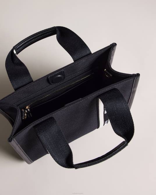 Ted Baker mujer 2ZFP666 bolsas bolso tote pequeño de lona con cinchas y la marca Georjea negro
