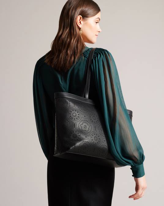 Ted Baker mujer 2ZFP697 bolsas bolso tote magnolia cortado con láser libetie negro