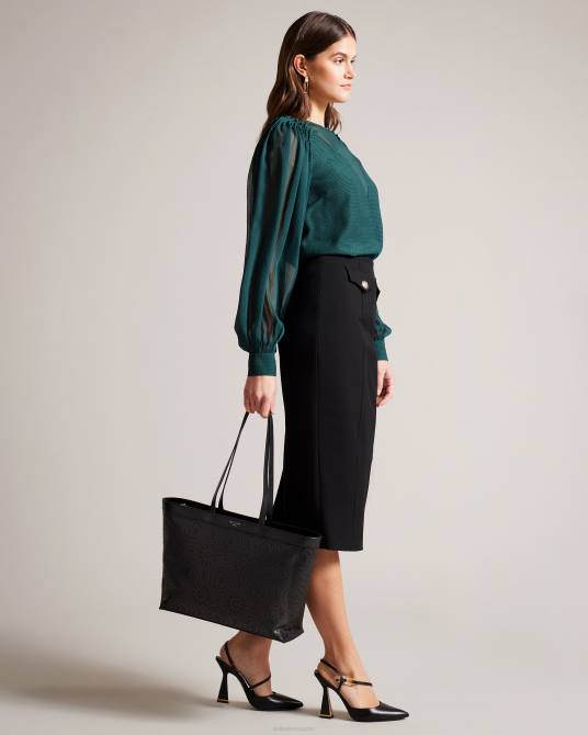 Ted Baker mujer 2ZFP697 bolsas bolso tote magnolia cortado con láser libetie negro