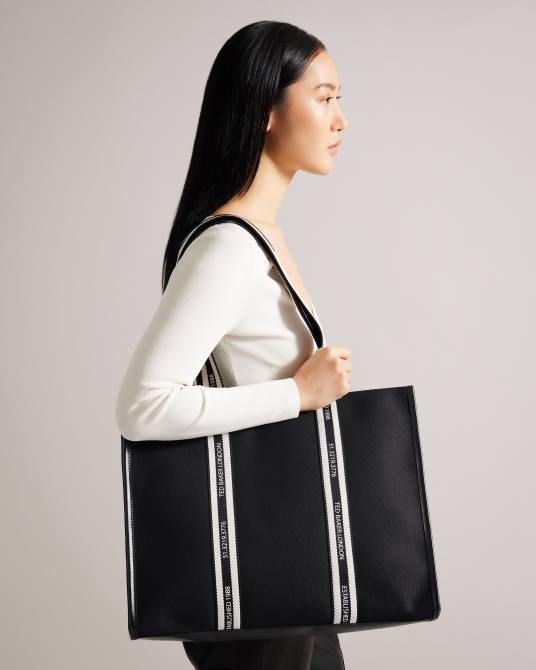 Ted Baker mujer 2ZFP726 bolsas bolso tote de lona con cinchas y la marca Georjey negro