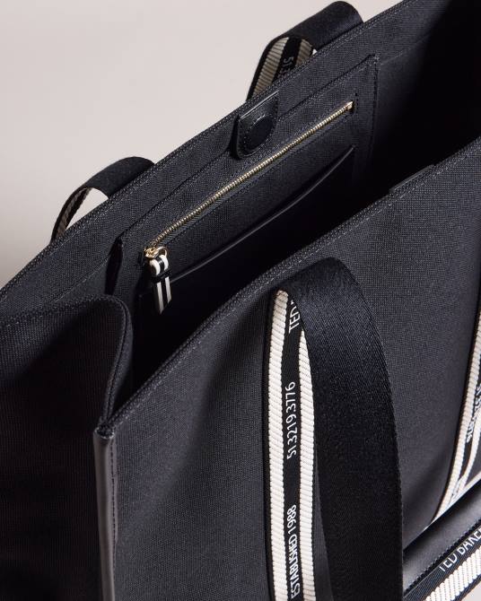 Ted Baker mujer 2ZFP726 bolsas bolso tote de lona con cinchas y la marca Georjey negro
