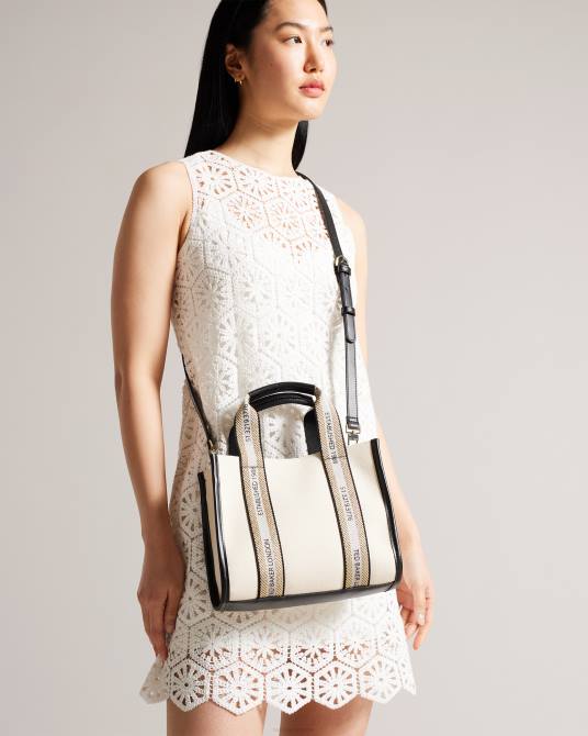 Ted Baker mujer 2ZFP733 bolsas bolso tote pequeño de lona con cinchas y la marca Georjea crudo