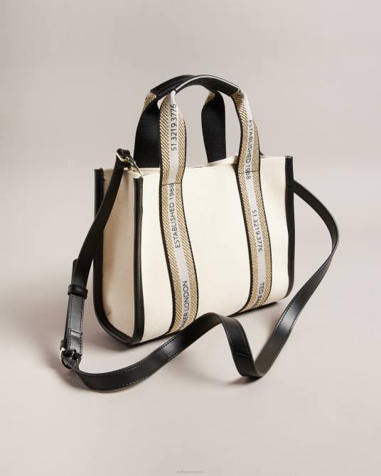 Ted Baker mujer 2ZFP733 bolsas bolso tote pequeño de lona con cinchas y la marca Georjea crudo