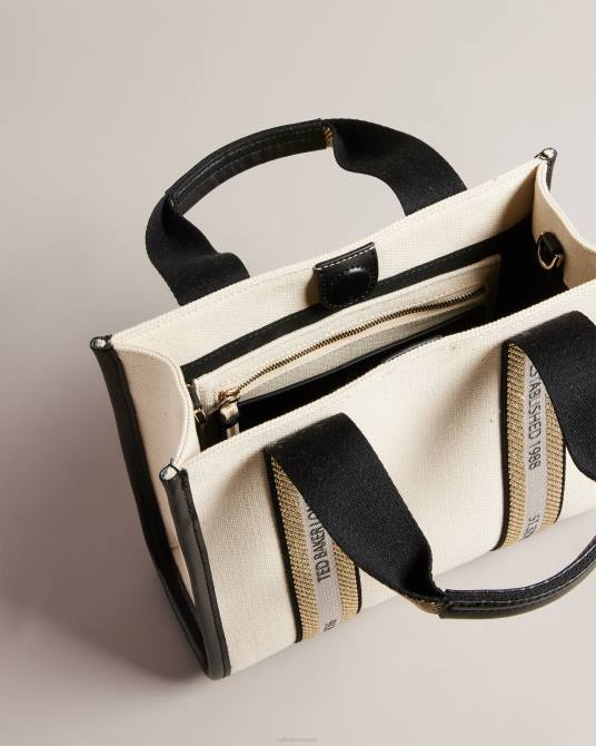 Ted Baker mujer 2ZFP733 bolsas bolso tote pequeño de lona con cinchas y la marca Georjea crudo