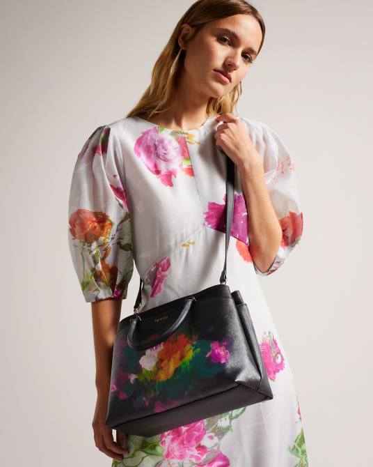 Ted Baker mujer 2ZFP682 bolsas bolso sanyar grande con estampado artístico negro