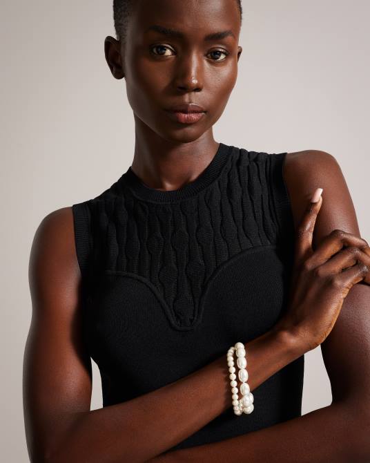 Ted Baker mujer 2ZFP997 joyas pulsera parkah de doble hebra con perlas de cristal color dorado