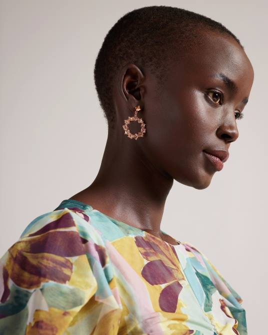 Ted Baker mujer 2ZFP1021 joyas aretes colgantes tipo argolla con cristales crissty color oro rosa