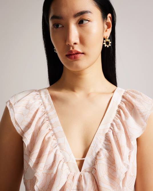 Ted Baker mujer 2ZFP1033 joyas pendientes de aro con forma de burbuja y perlas de petunaa color dorado