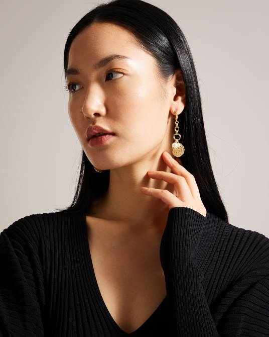 Ted Baker mujer 2ZFP1089 joyas aretes colgantes con cadena de perlas Peace color dorado