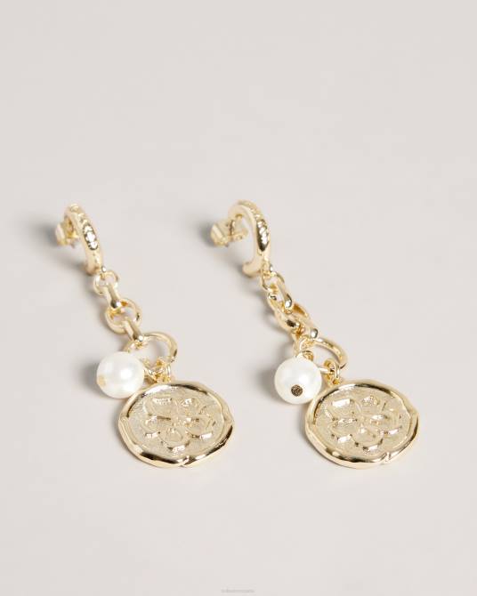 Ted Baker mujer 2ZFP1089 joyas aretes colgantes con cadena de perlas Peace color dorado