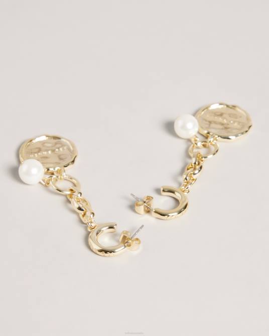 Ted Baker mujer 2ZFP1089 joyas aretes colgantes con cadena de perlas Peace color dorado