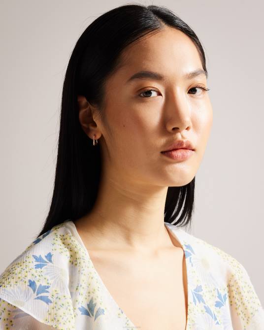 Ted Baker mujer 2ZFP1101 joyas pendientes senrii pequeños con bisagra cuadrada color oro rosa