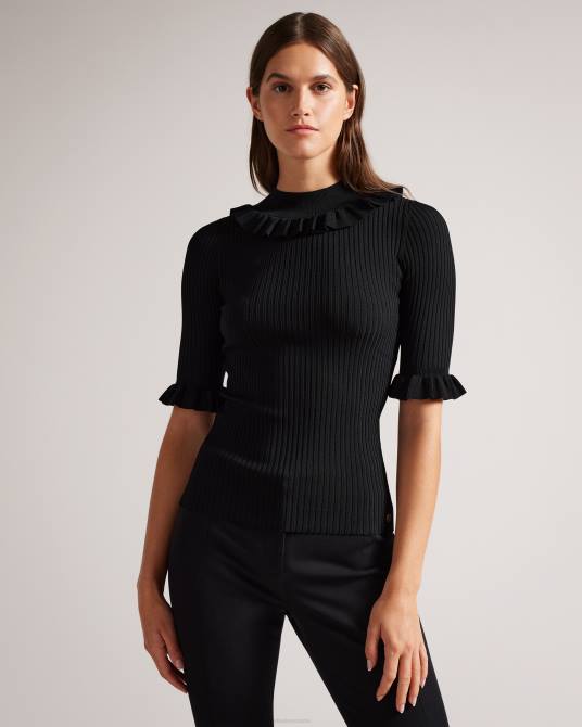 Ted Baker mujer 2ZFP393 ropa top ajustado katella con detalle de volante en el cuello negro