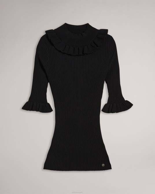 Ted Baker mujer 2ZFP393 ropa top ajustado katella con detalle de volante en el cuello negro