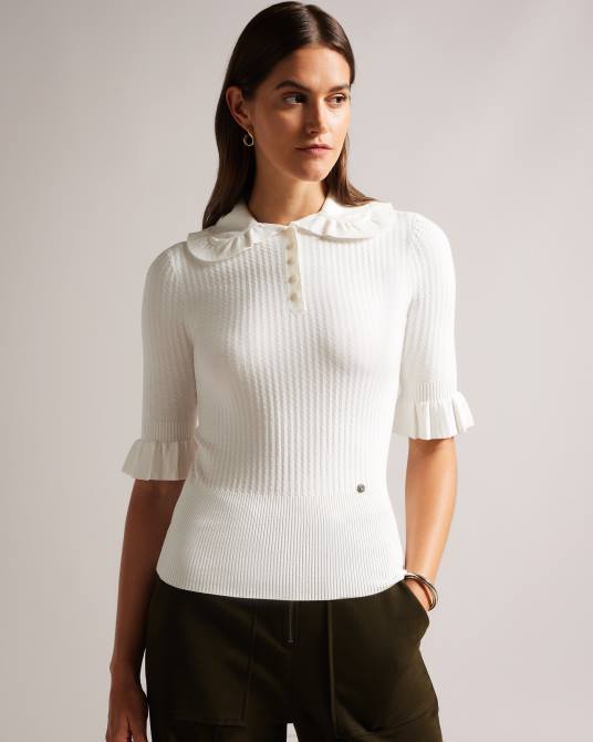 Ted Baker mujer 2ZFP409 ropa polo kebella con cuello de volantes blanco