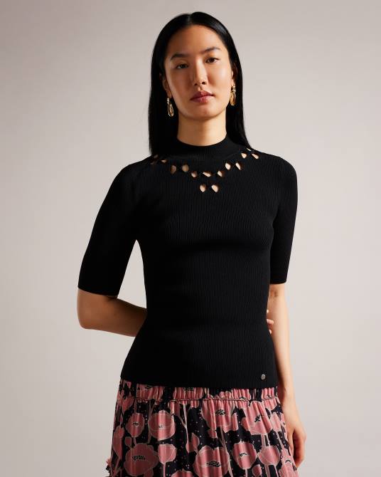 Ted Baker mujer 2ZFP410 ropa top ajustado de punto de canalé emiiaa negro