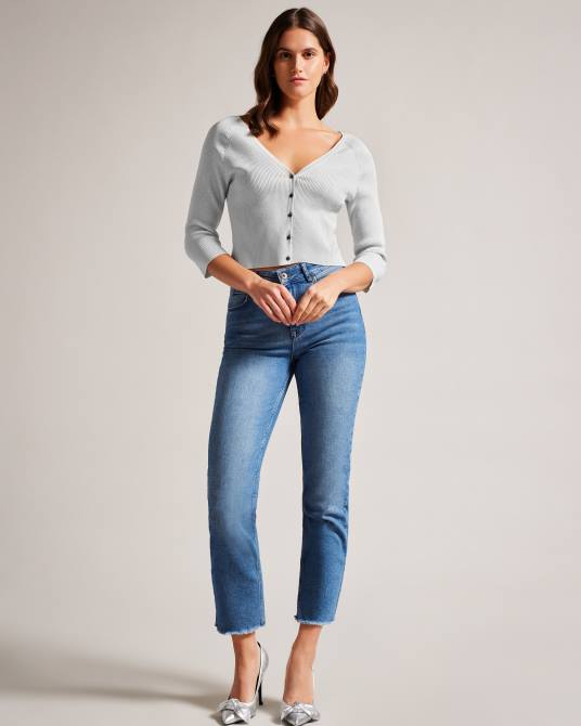 Ted Baker mujer 2ZFP390 ropa loeesa cárdigan corto metalizado blanco