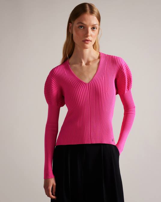 Ted Baker mujer 2ZFP118 ropa Top de punto de canalé con hombros abullonados Rosa profundo