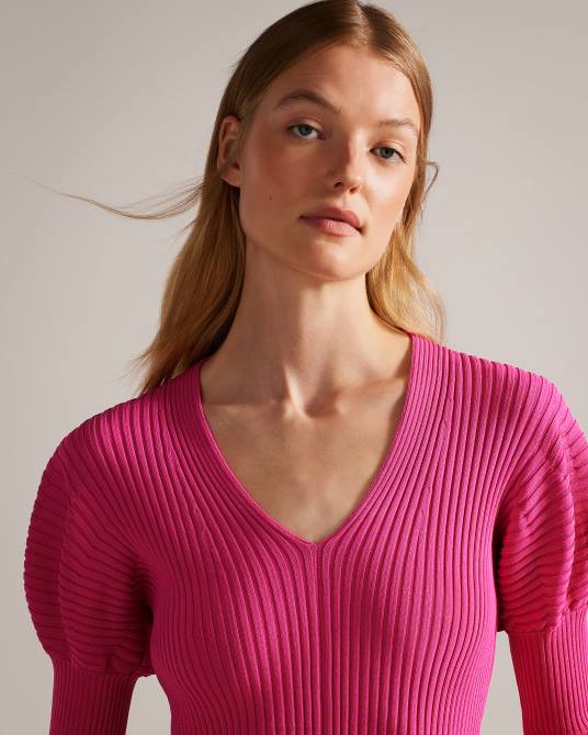 Ted Baker mujer 2ZFP118 ropa Top de punto de canalé con hombros abullonados Rosa profundo