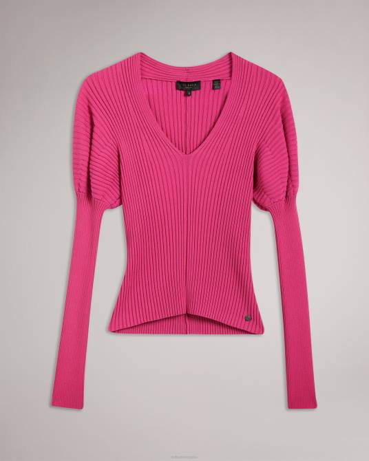 Ted Baker mujer 2ZFP118 ropa Top de punto de canalé con hombros abullonados Rosa profundo