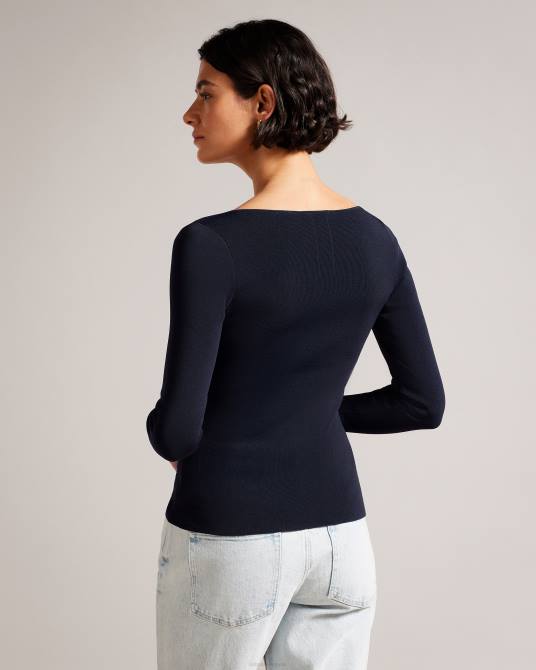 Ted Baker mujer 2ZFP404 ropa top de punto ajustado con cuello en V cileste azul oscuro