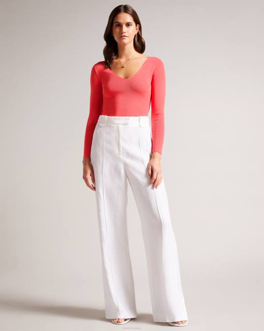 Ted Baker mujer 2ZFP49 ropa top de punto ajustado con cuello en V cileste coral