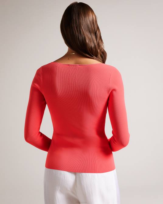 Ted Baker mujer 2ZFP49 ropa top de punto ajustado con cuello en V cileste coral