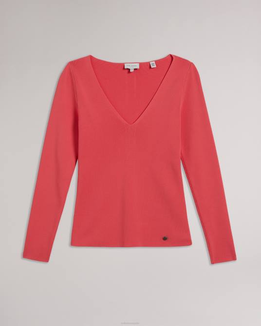 Ted Baker mujer 2ZFP49 ropa top de punto ajustado con cuello en V cileste coral