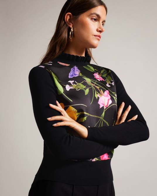 Ted Baker mujer 2ZFP146 ropa jersey con cuello acampanado y parte delantera tejida daneaa negro