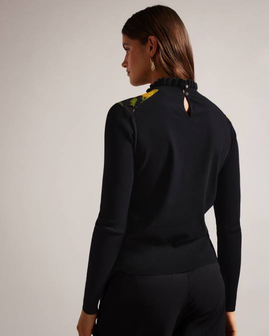 Ted Baker mujer 2ZFP146 ropa jersey con cuello acampanado y parte delantera tejida daneaa negro