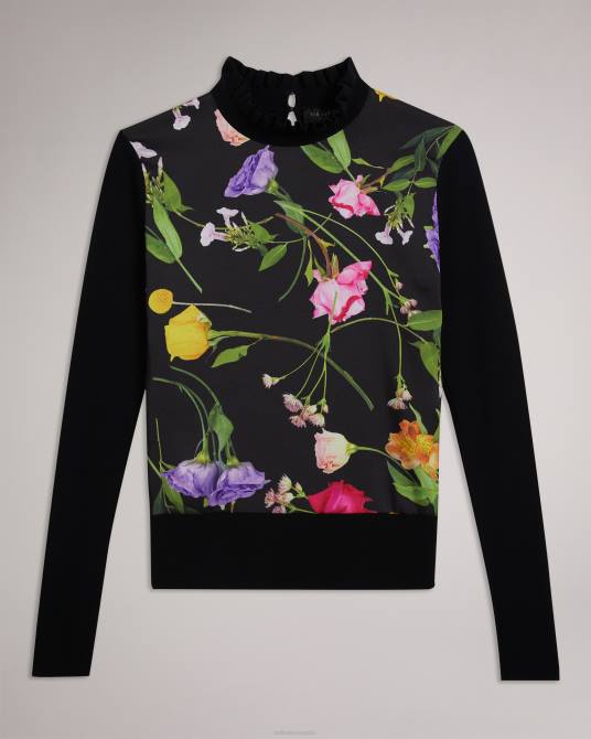 Ted Baker mujer 2ZFP146 ropa jersey con cuello acampanado y parte delantera tejida daneaa negro