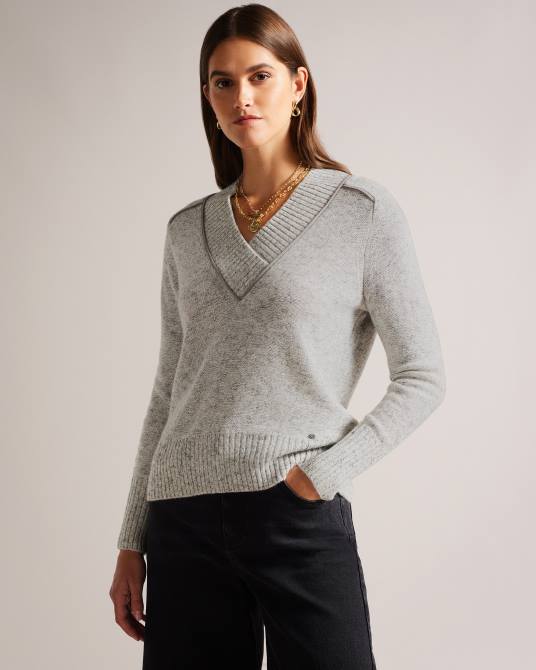 Ted Baker mujer 2ZFP354 ropa suéter noryah de manga larga con cuello en v marga gris