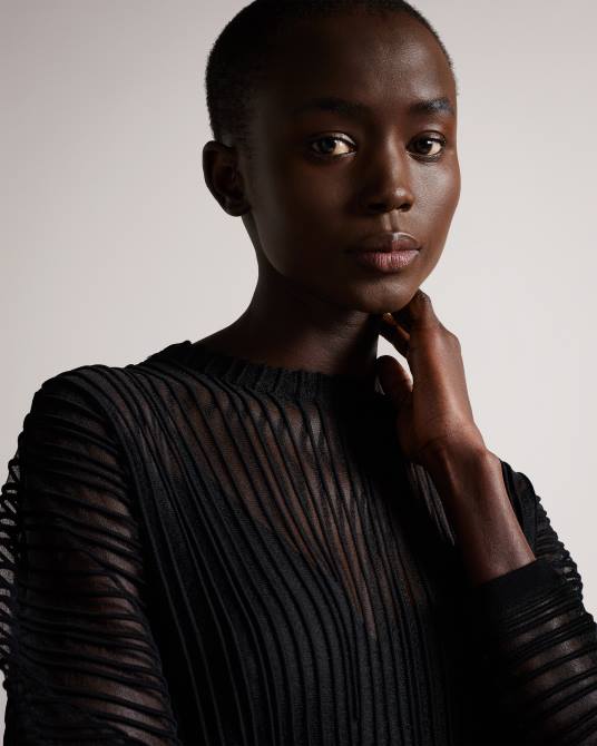 Ted Baker mujer 2ZFP357 ropa Jersey de punto transparente a rayas Nellay negro