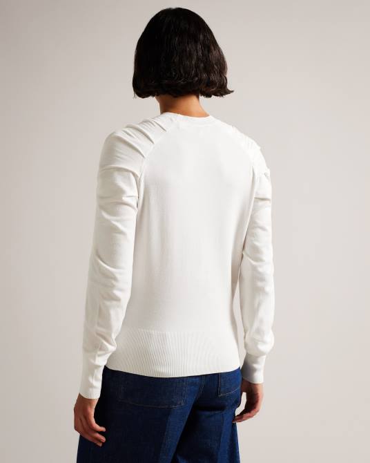Ted Baker mujer 2ZFP111 ropa suéter con detalle de pliegues de piyton blanco