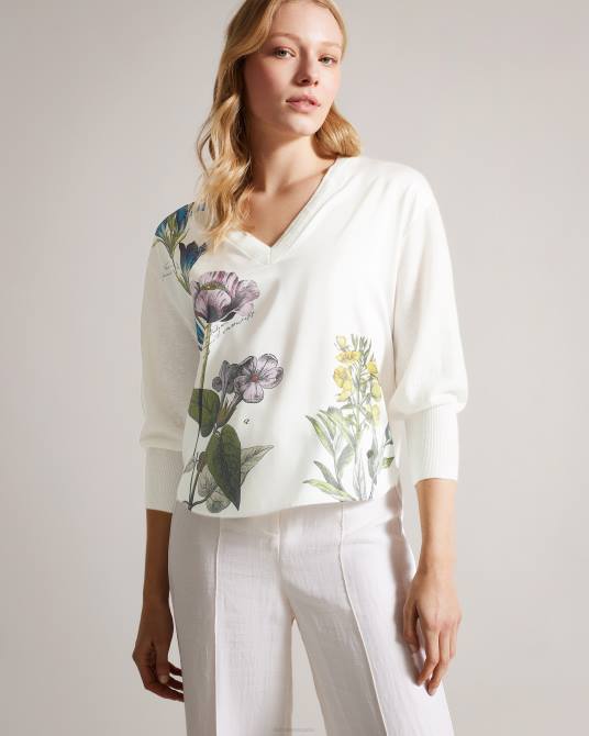 Ted Baker mujer 2ZFP394 ropa suéter tejido Raili con cuello en V en la parte delantera blanco