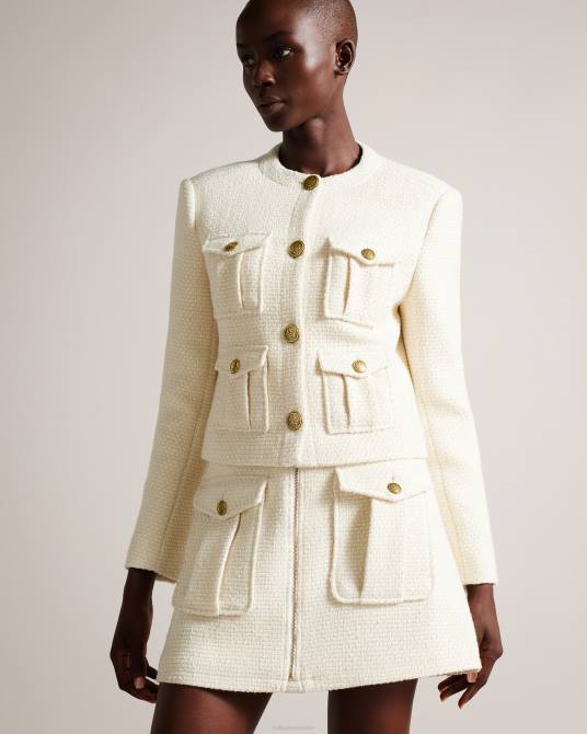 Ted Baker mujer 2ZFP126 ropa chaqueta corta con botones de bouclé color crema natural