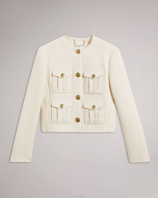 Ted Baker mujer 2ZFP126 ropa chaqueta corta con botones de bouclé color crema natural