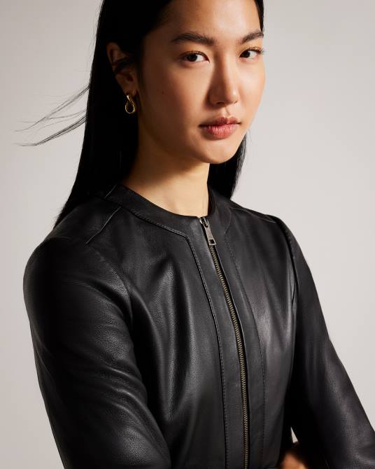 Ted Baker mujer 2ZFP204 ropa chaqueta ajustada de cuero con paneles clarya negro