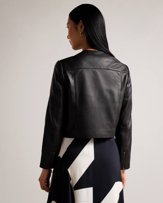 Ted Baker mujer 2ZFP204 ropa chaqueta ajustada de cuero con paneles clarya negro