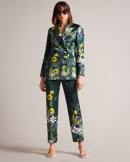 Ted Baker mujer 2ZFP248 ropa chaqueta cruzada de satén estampada aikaa verde oscuro
