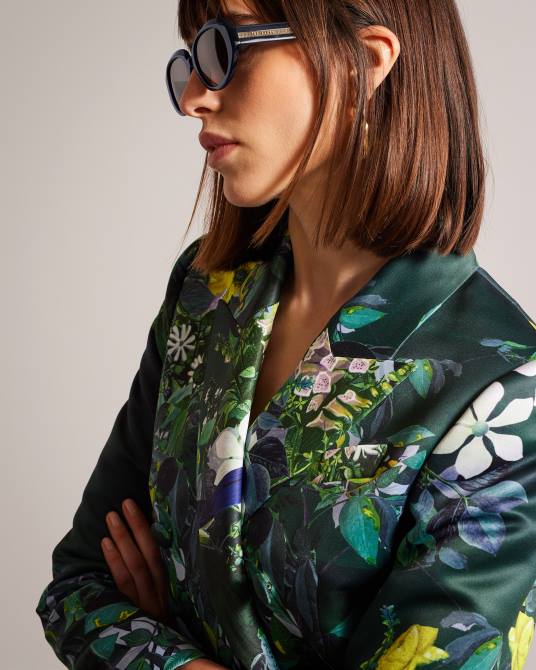 Ted Baker mujer 2ZFP248 ropa chaqueta cruzada de satén estampada aikaa verde oscuro