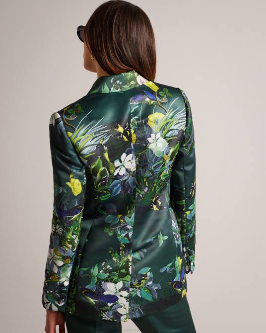 Ted Baker mujer 2ZFP248 ropa chaqueta cruzada de satén estampada aikaa verde oscuro