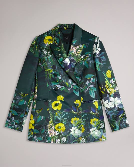 Ted Baker mujer 2ZFP248 ropa chaqueta cruzada de satén estampada aikaa verde oscuro